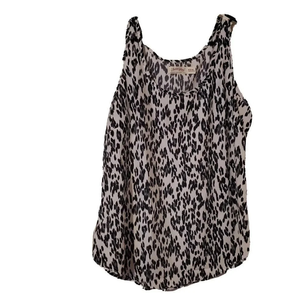 060) Faded Glory Blouse Shell Leopard Med 8‎ 10 Black White Animal Print